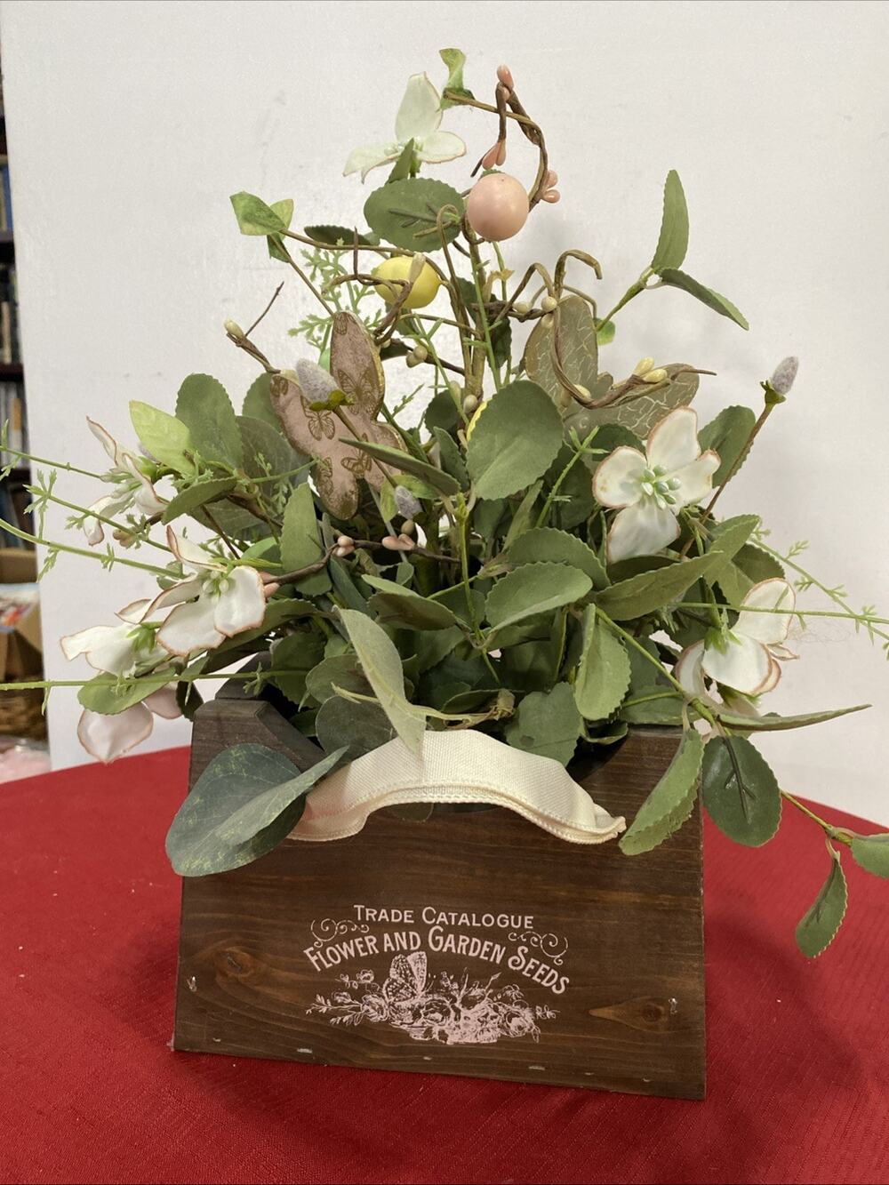 Easter Planter, Floral Centerpiece Wood Handbag Type Planter Spring Eggs